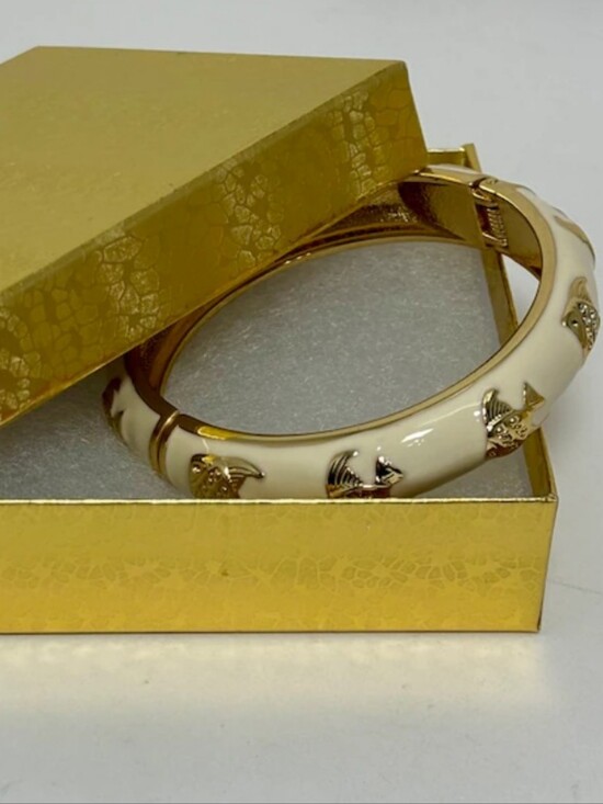 Talbots Jewelry - Talbots Cream Enamel Bangle with Gold Starfish Accents